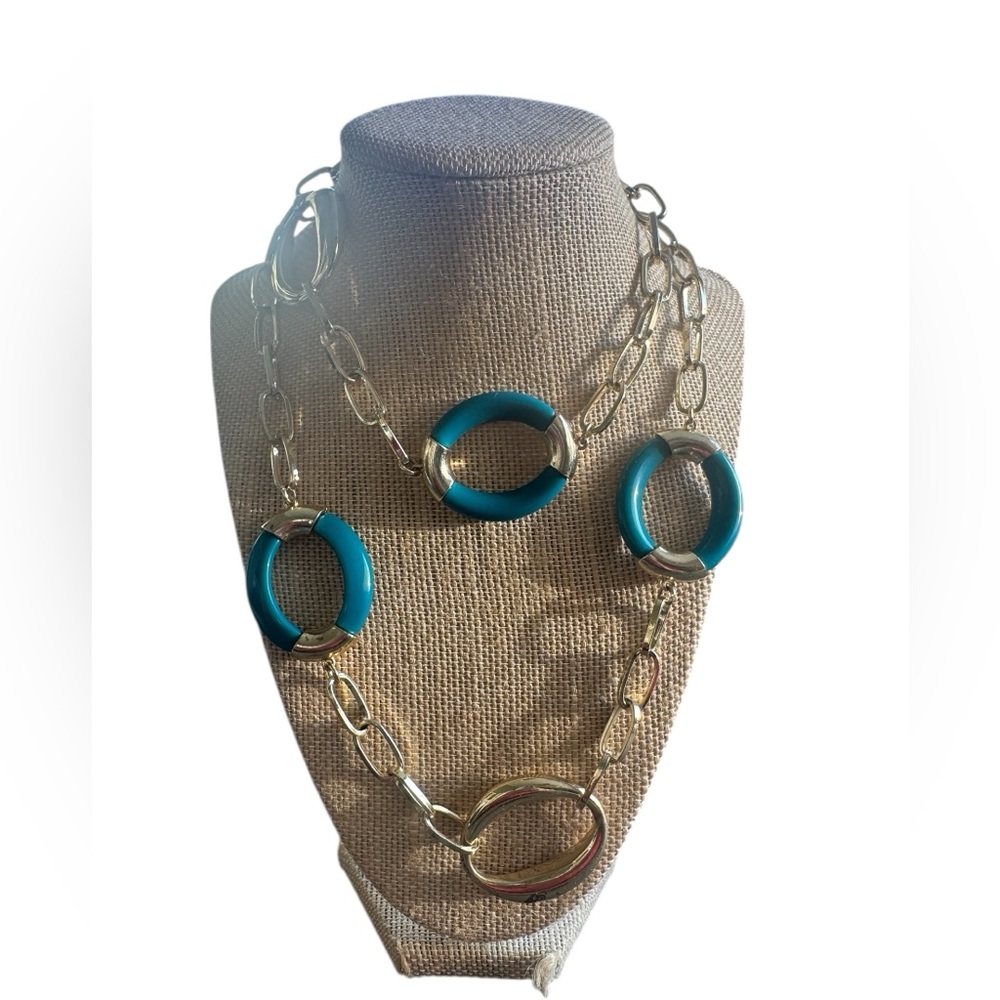 Y2K Hallmark NY Gold and Turquoise Extra Long Necklace